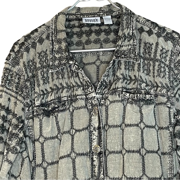 Chicos Design Embroidered Shacket Size 16 Jacket Metal Buttons Green - Picture 3 of 12